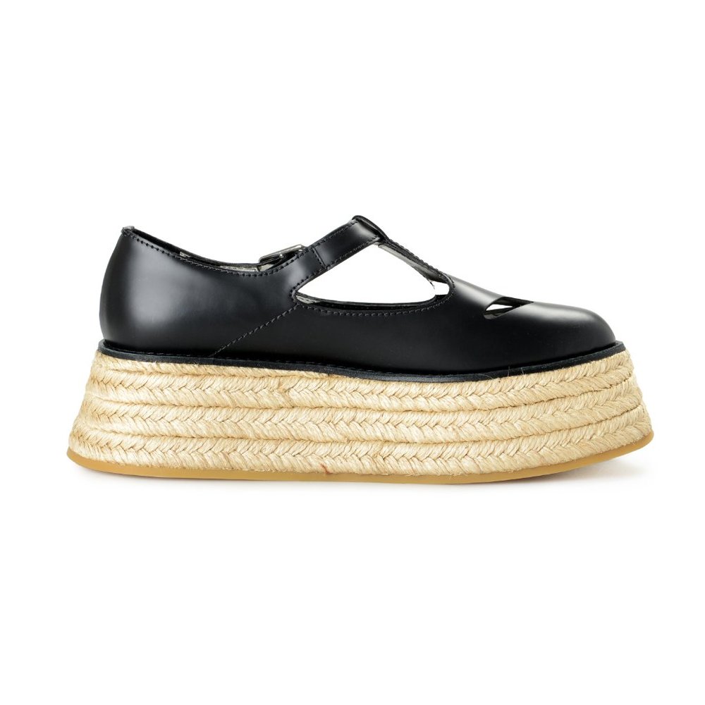 Burberry Women's "ALDWYCH JUTE" Black Leather Platform Baby Doll Shoes - Picture 4 of 8
